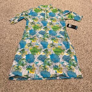 NWT IBKUL Ruched Sleeve Dress Sz M Floral Elbow Sleeve Outdoor Coastal Beach